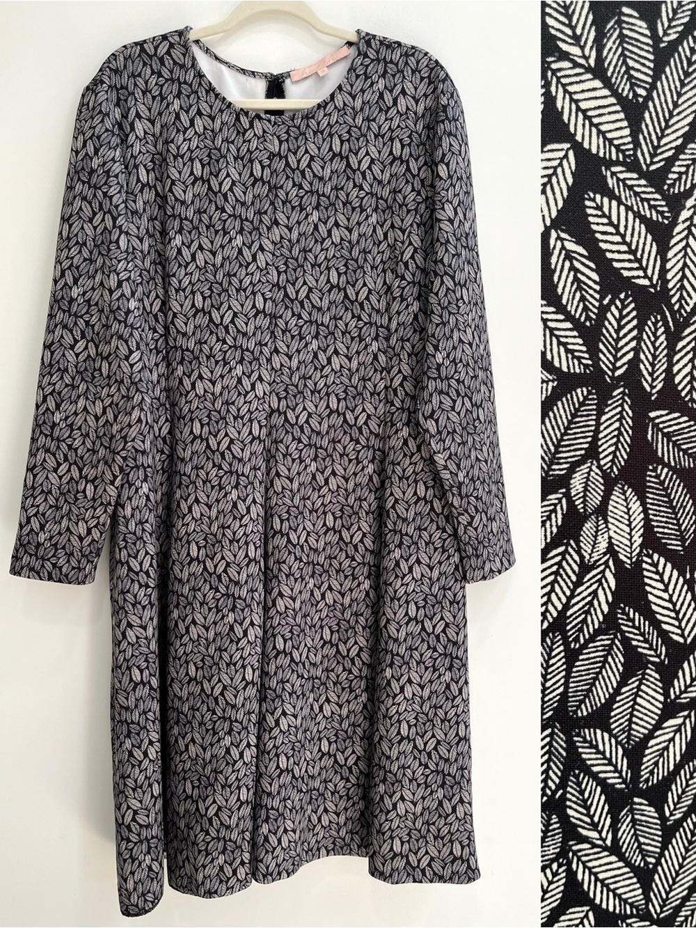 Hutch black cream long sleeve midi dress mini leaf print stretchy plus size 3X